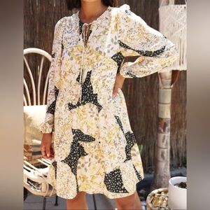 Greylin Patchwork Tiered Dress Large